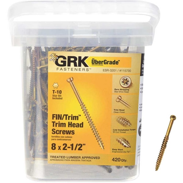 Grk Fasteners Deck Screw, 8 x 21/2 in, Steel, Trim Head, Torx Drive